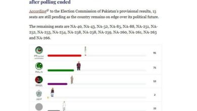 إحصاءات نتائج الانتخابات الرسمية في باكستان؛ ولا يزال المرشحون الذين تدعمهم حركة إنصاف في المقدمة